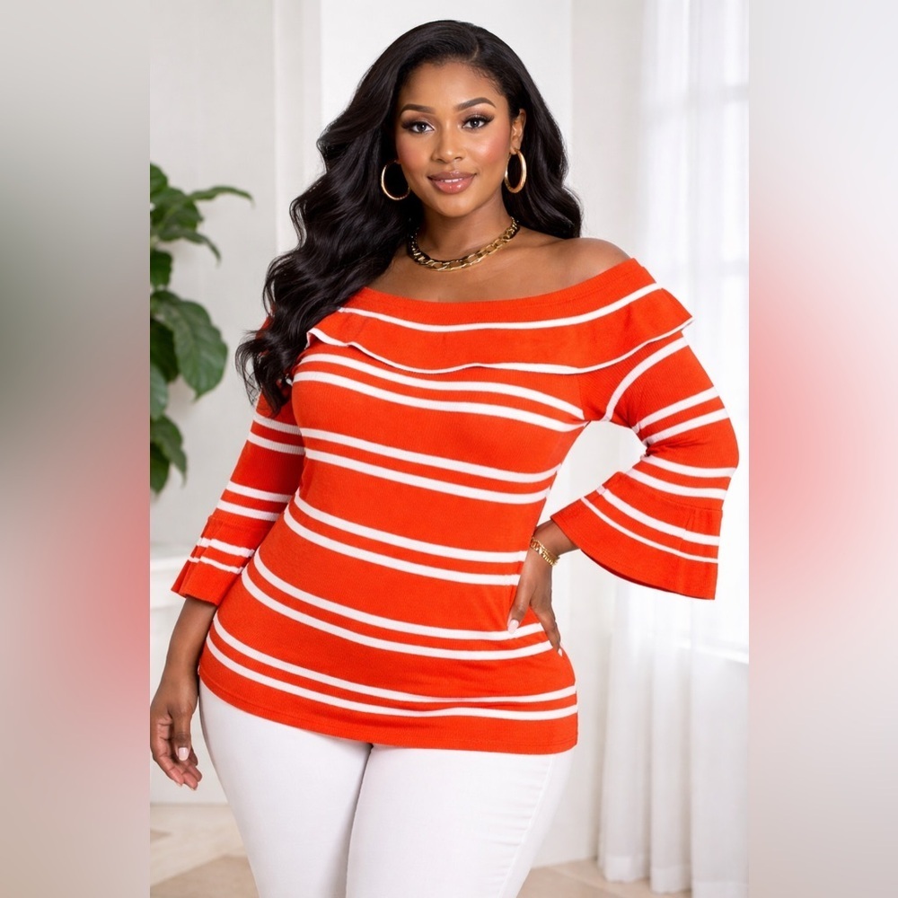 Ashley Stewart Off the Shoulders Bell Sleeve Sweater